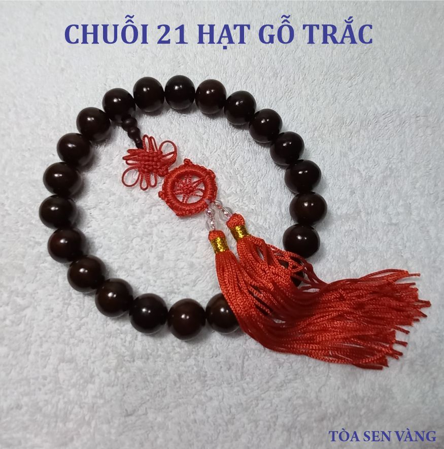 Chuỗi Niệm Phật - Chuỗi 21 Hạt Gỗ Trắc 18mm, tua dây bánh xe có nhiều màu lựa chọn