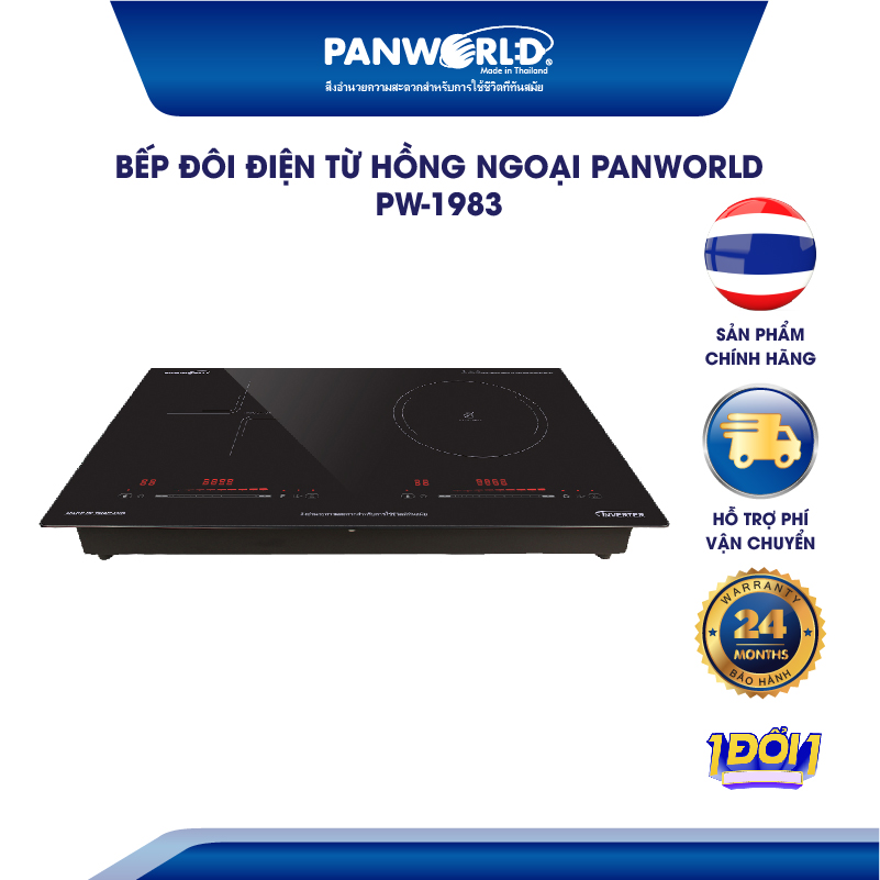 Bếp Đôi Điện Từ Hồng Ngoại Panworld PW-1983 Nhập Khẩu Thái Lan, Công Suất Lớn Tiết Kiệm Điện Không Kén Nồi BH 24 Tháng