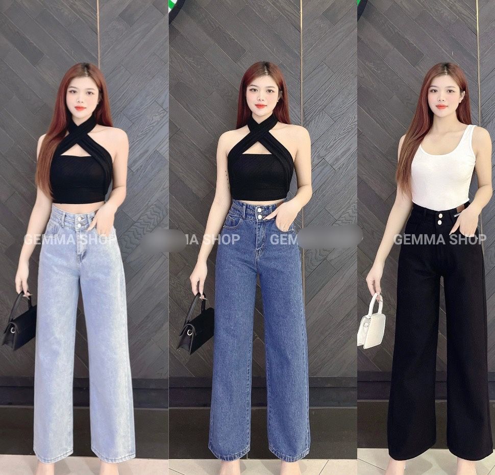 QUẦN BAGGY JEAN NỮ CHẤT BÒ ỐNG SUÔNG CẠP CAO 2 CÚC MIẾNG DA BÒ LƯNG CAO NÂNG MÔNG SIÊU SANG CHẢNH VIP DUBAI FASHION