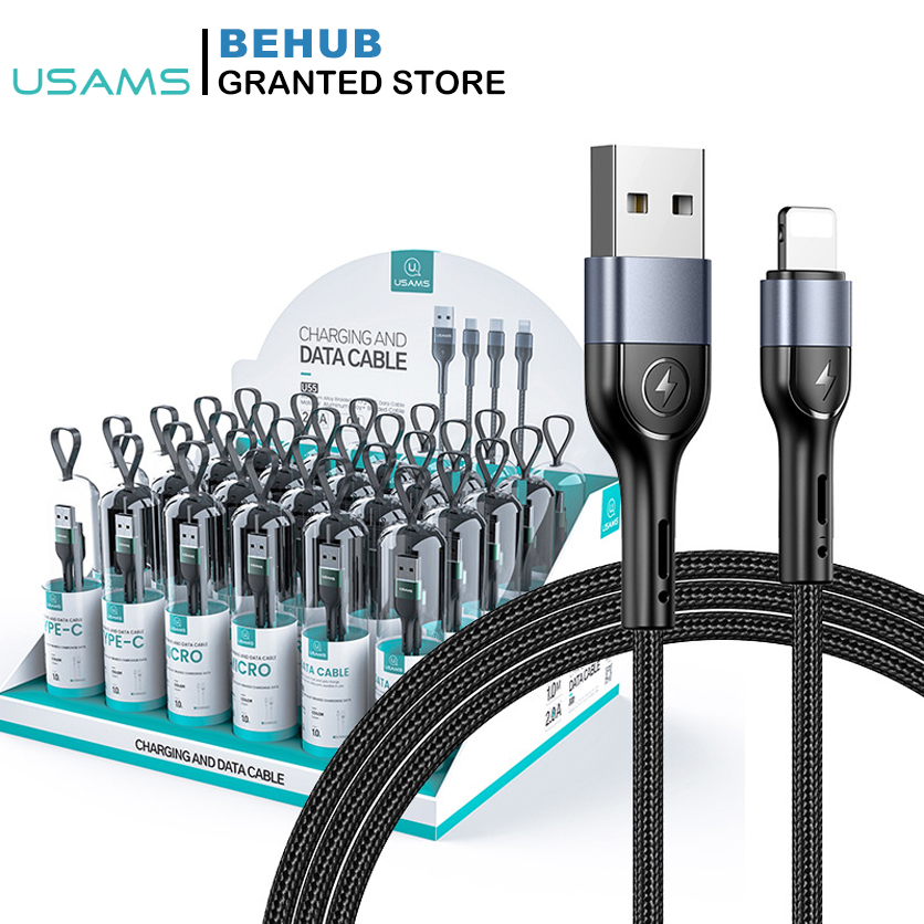 Cáp sạc Usams bện dù chống nứt gẫy siêu bền giao diện cổng micro USB, Type-C, Lightning