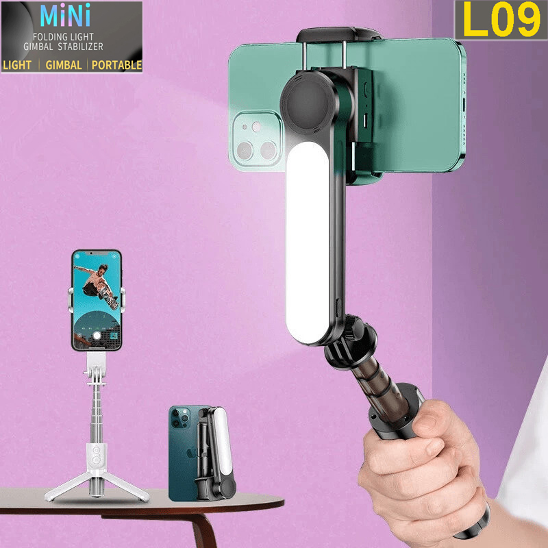 Top 5 gậy tự sướng-gậy selfie chụp ảnh bán chạy, gậy tự sướng chống rung l09 kiểu gimbal tripod dùng cho điện thoại, selfie chụp ảnh từ xa bằng remote bluetooth 4.0, có đèn led, quay video-chụp ảnh đẹp