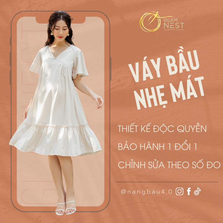 Váy bầu xinh mùa hè đầm bầu thời trang đẹp lụa cao cấp glam nest vn010