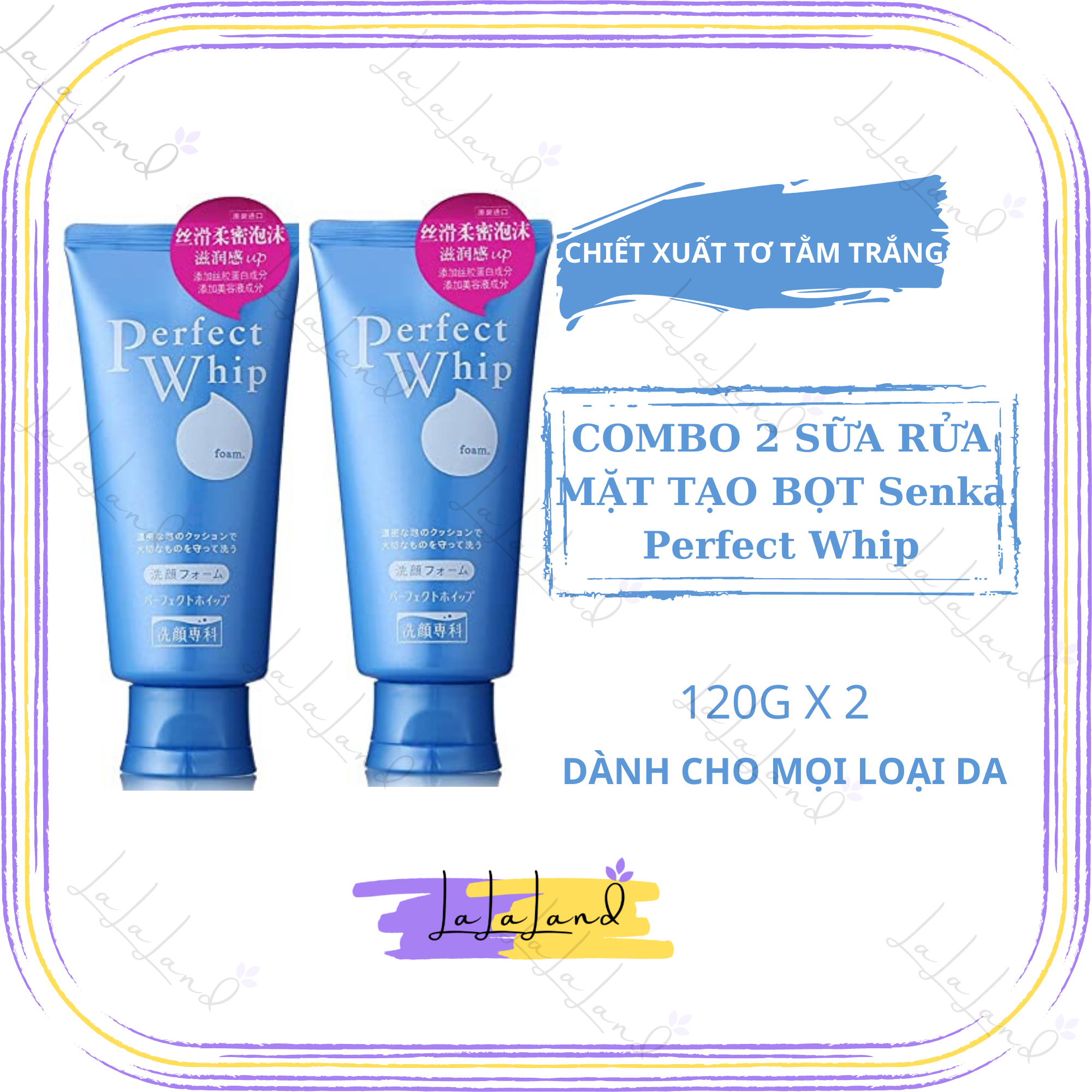 [HCM][Mẫu mới hoặc cũ) Combo 2 Chai Sữa Rửa Mặt Tạo Bọt Chiết Xuất Tơ Tằm Trắng Senka Perfect Whip 120g