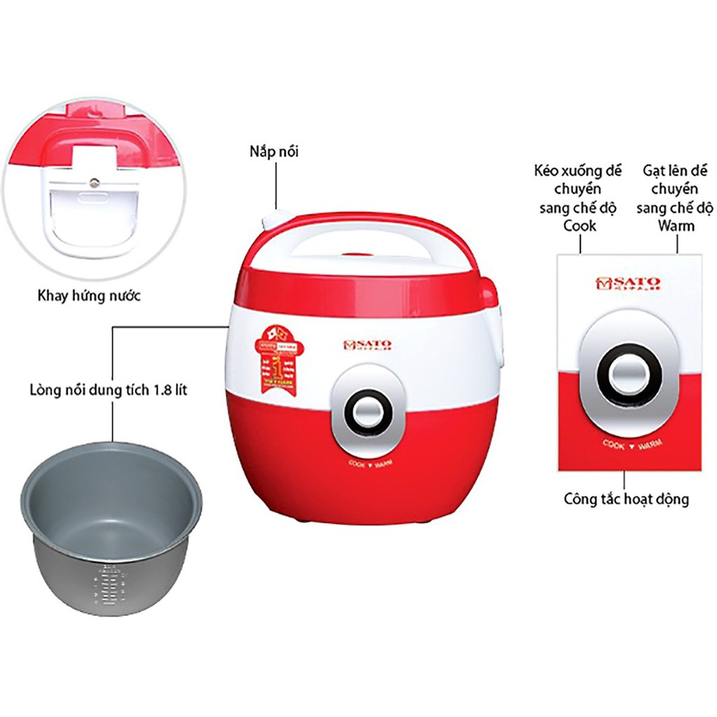 Nồi cơm điện sato s18-89c 1.8l chính hãng bảo hành 24 tháng