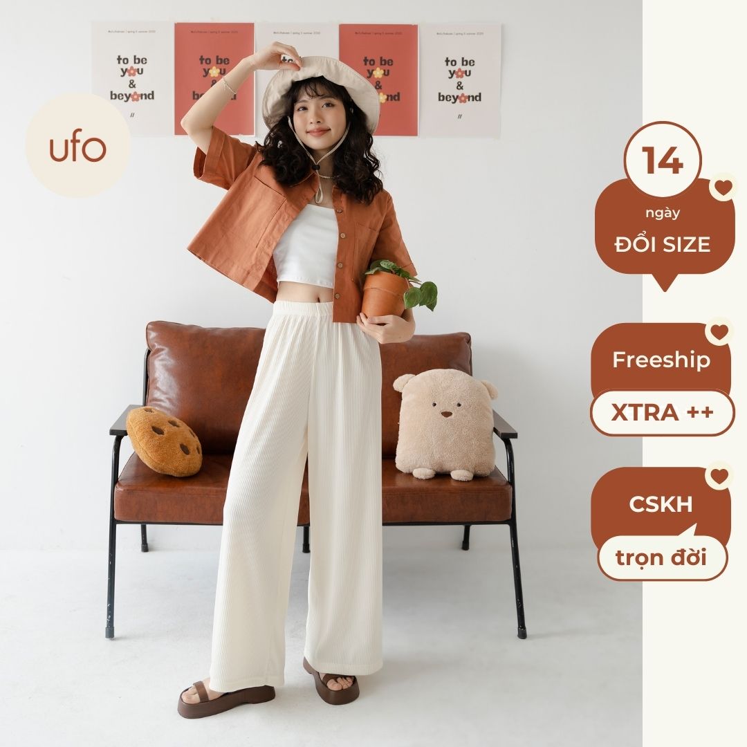 Quần suông ống rộng chất thun tăm mềm lưng chun onesize - by ufo.thebasic