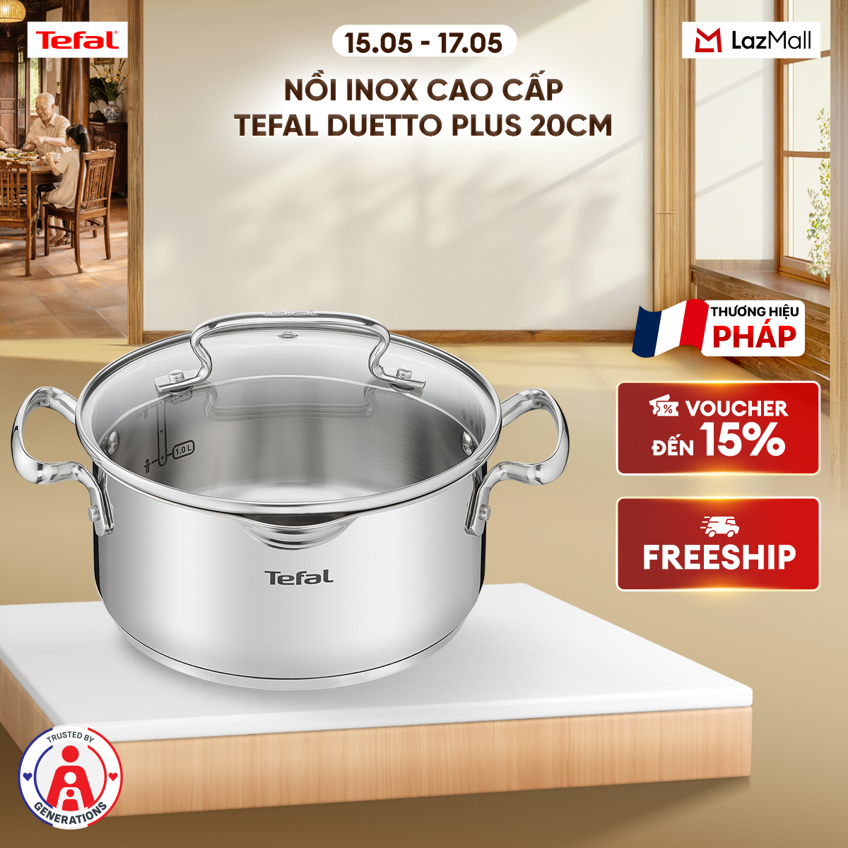 Nồi Inox cao cấp Tefal Duetto Plus, 20cm