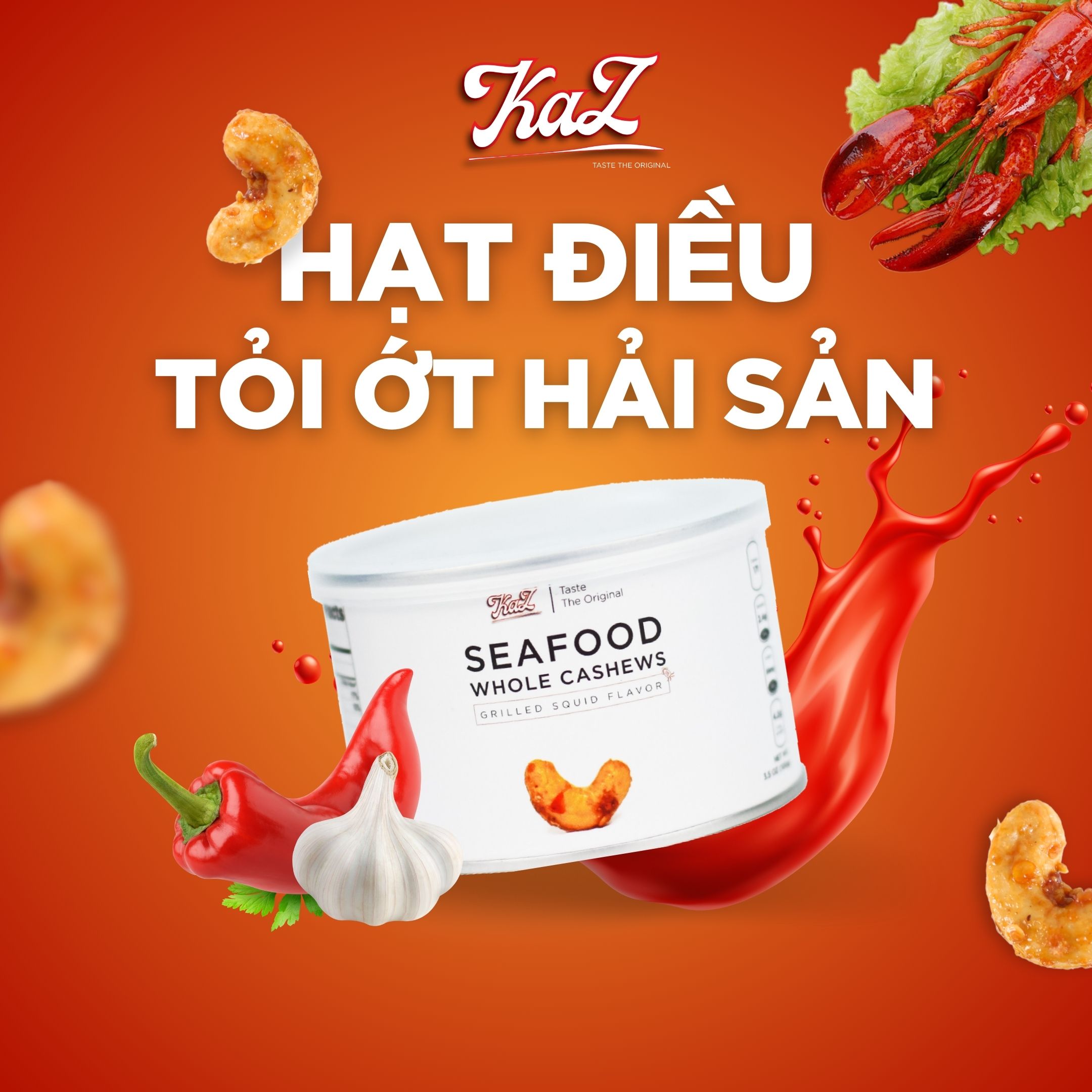 Hạt Điều Tỏi Ớt Hải Sản Kaz - Seafood Roasted Cashews