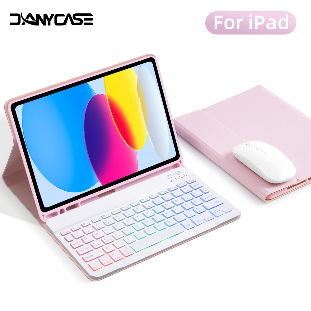 DANYCASE Backlit Keyboard Case for iPad 7/8/9th Gen 10.2 5/6th Air 2 Pro 9.7 Air 3 Pro 10.5 Air 4 Air 5 10.9 10th 11th A16 Air 11 M2 M3 Pro 11 Tablet Keyboard Cover
