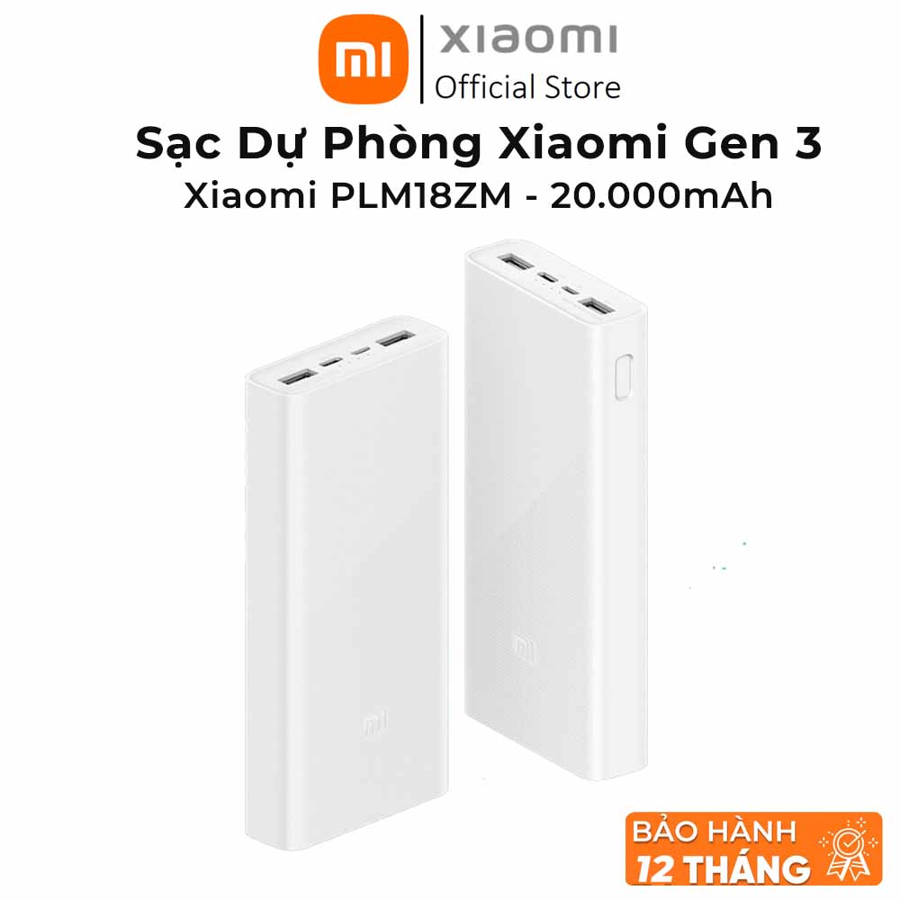 Pin dự phòng xiaomi PLM18ZM, sạc dự phòng 20000mAh công suất 18w, sạc nhanh xiaomi gen3