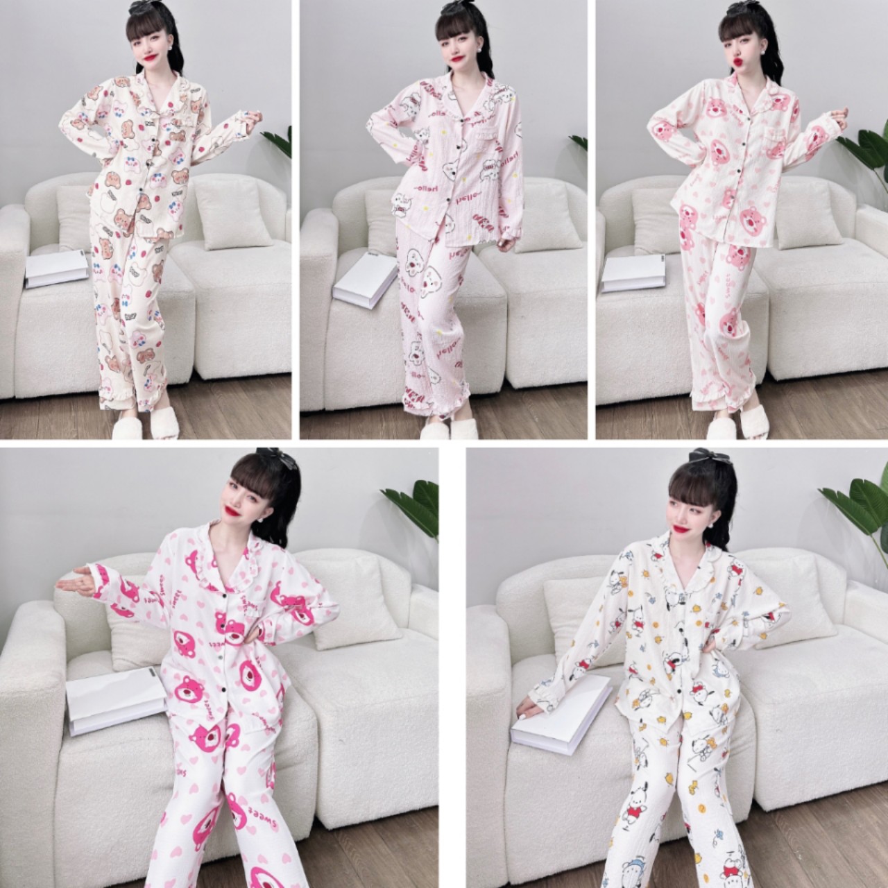 Đồ ngủ - đồ bộ pijama bigsize vải đũi xốp tay dài mặc cực thích bigsize 50-100kg