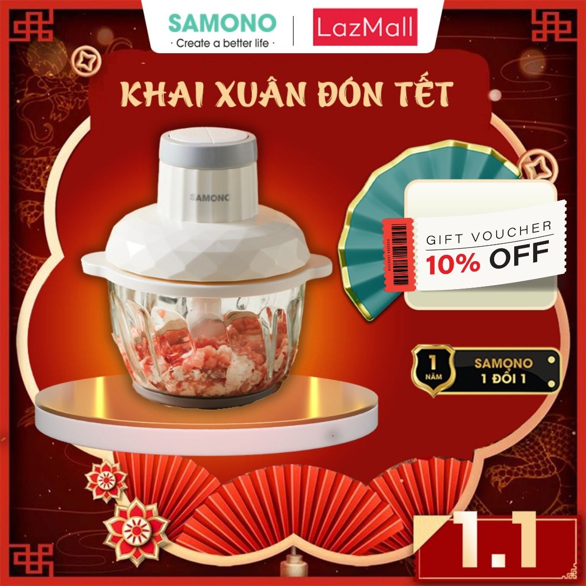 (BH 1 Năm)Samono Máy xay thịt/cua/cá/rau củ/sinh tố/tỏi ớt đa năng 2L 350W , 4 lưỡi dao xay nhuyễn cho gia đình, chất lượng bền bỉ hàng đẹp SW-C300/ SW-069S