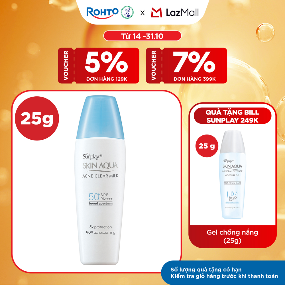 Kem chống nắng Skin Aqua cho da mụn, dạng sữa dùng hàng ngày Sunplay Skin Aqua Acne Clear Eco Việt Nam SPF 50, PA++++ 25g