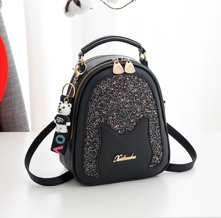 Balo Mini Da Nữ Tai Mèo Cute, Đeo 2 Kiểu, Tặng Móc Khóa