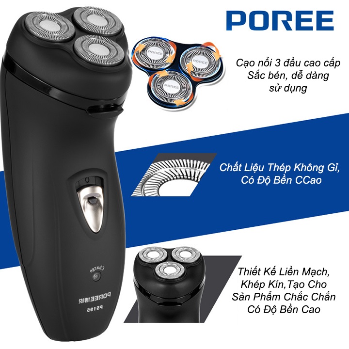 Máy Cạo Râu Hàng Nhật Nội Địa Sạc Điện 3 Lưỡi Poree PS195 Tiện Lợi Giúp Bạn Tỉa Lông Mai, Tạo Kiểu Râu ... Bảo Hành 12 Tháng