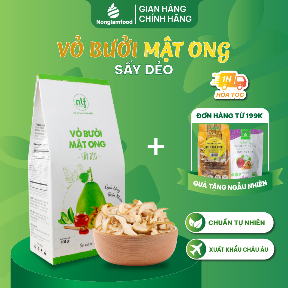 Vỏ bưởi mật ong sấy dẻo Nonglamfood 100g | Hỗ trợ tăng đề kháng, giảm cân, ăn kiêng, đẹp da, healthy snack, ăn vặt tốt cho sức khoẻ