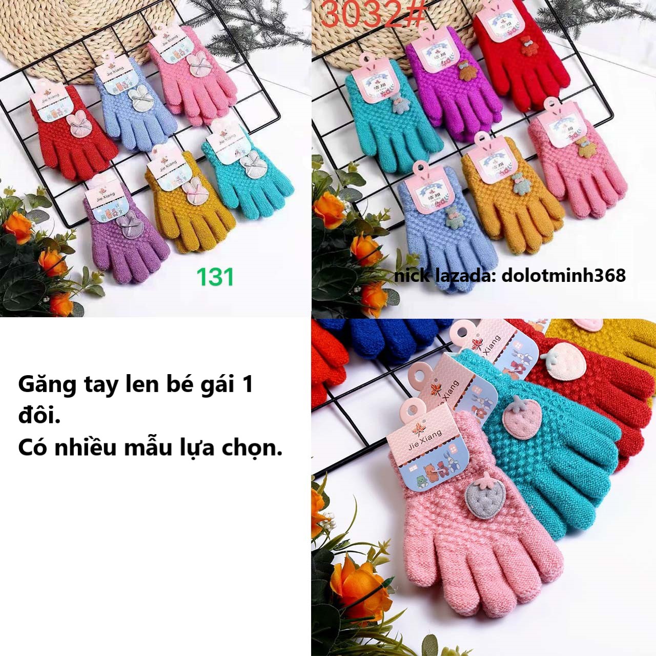 Găng tay len bé gái size từ 3-6 tuổi