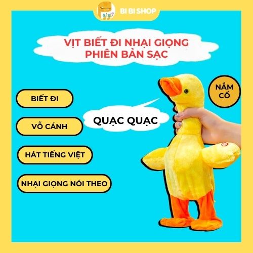 Vịt Nhại Giọng Biết Nói Biết Đi Biết Hát - Đồ Chơi Vịt Vàng Bông Nhại Giọng Vui Nhộn Cho Bé