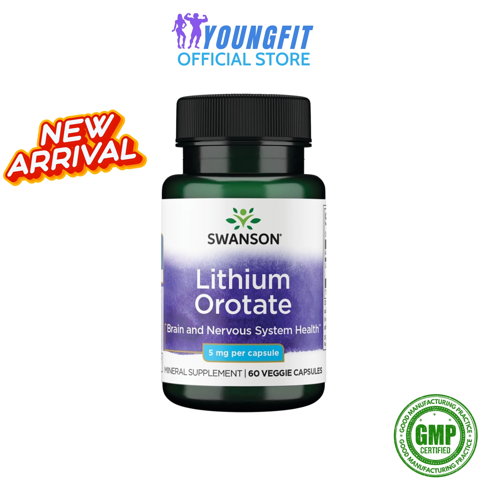 Swanson Lithium Orotate 5 mg 60 Veggie Capsules