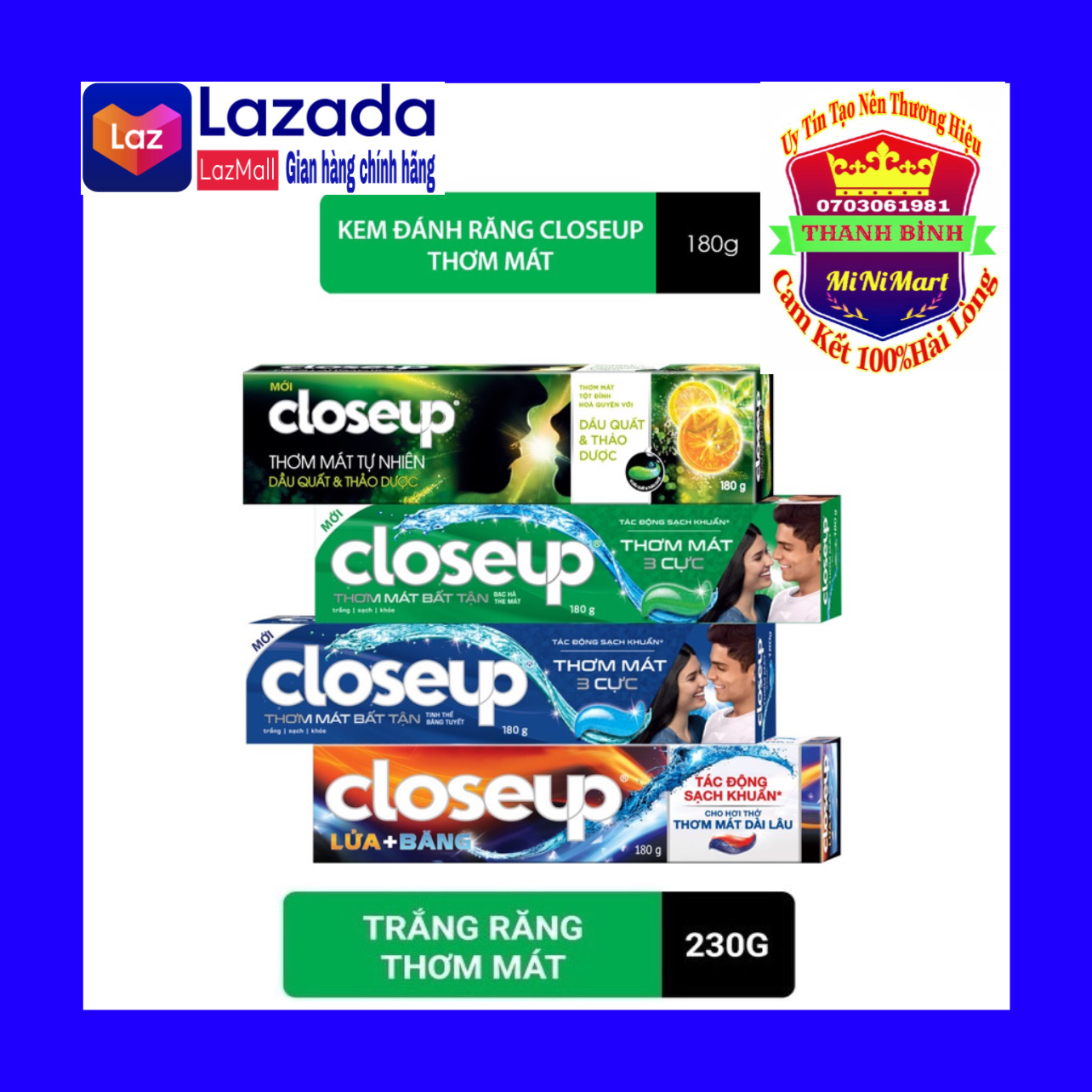 Kem đánh răng Closeup 180gr &. 230gr ( các loại hương vị)