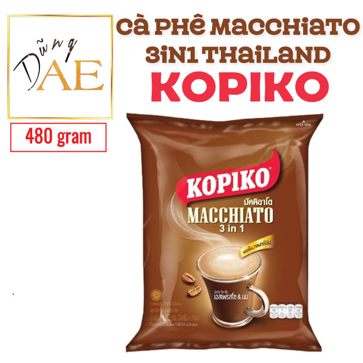 Cà phê hoà tan Kopiko Macchiato 3 in1 Thái Lan Bịch 20 gói thơm ngon