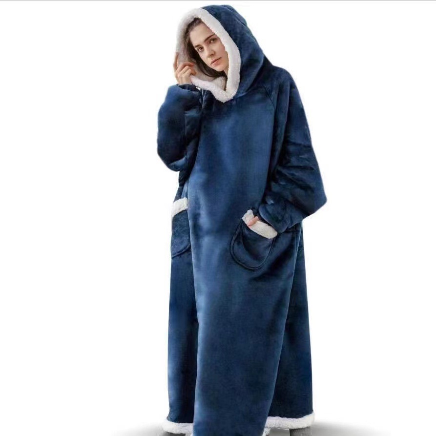 Bộ Đồ Ngủ Giáng Sinh Áo Choàng Ngủ Nữ Áo Choàng Ngủ Flannel Dài Dọc Túi Hoodie Blanket Thảm Lười