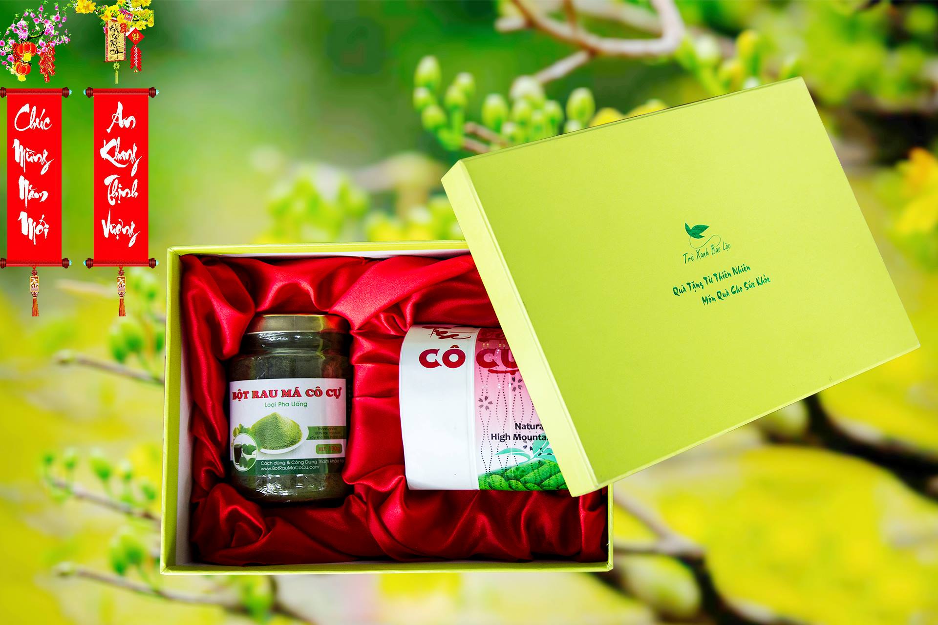 Bộ quà tết lộc quý trà olong cao cấp 200gr + bột rau má thanh nhiệt 100gr