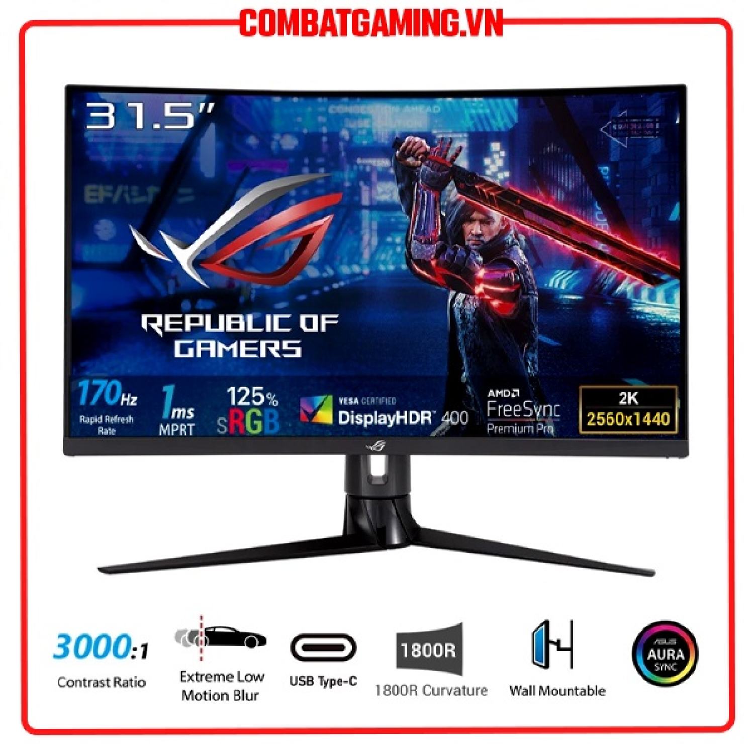 Màn hình cong asus rog strix xg32vc 32"/2k/170hz/hdr/1ms