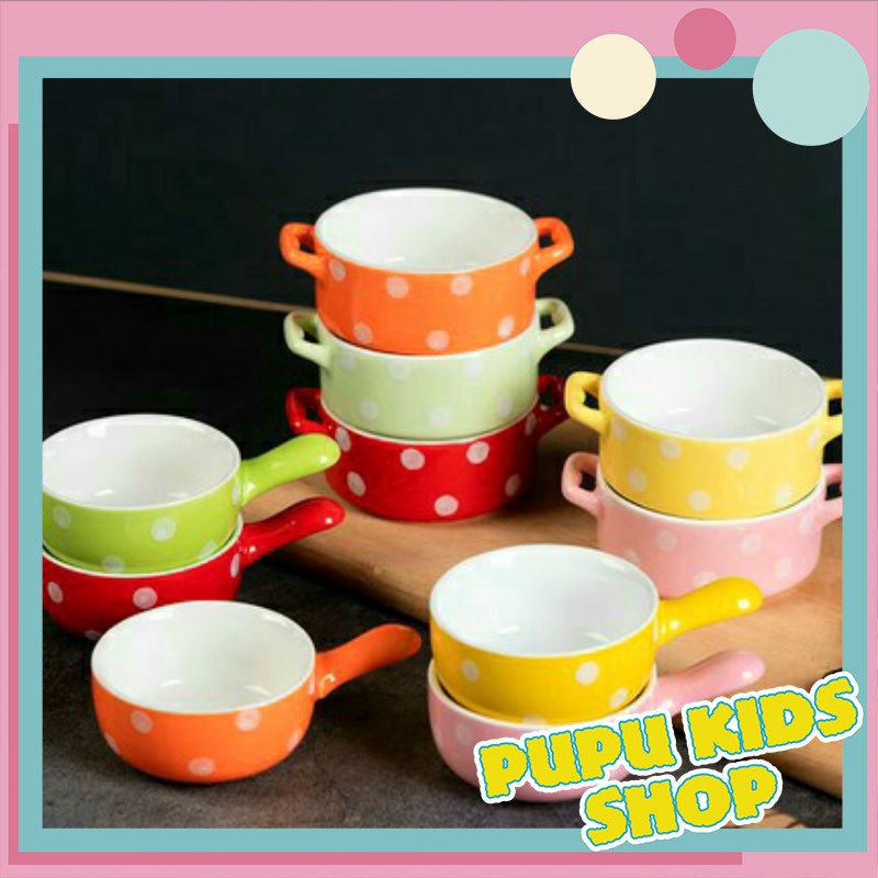 Bát ăn dặm gáo chấm bi có tay cầm pupu kids shop