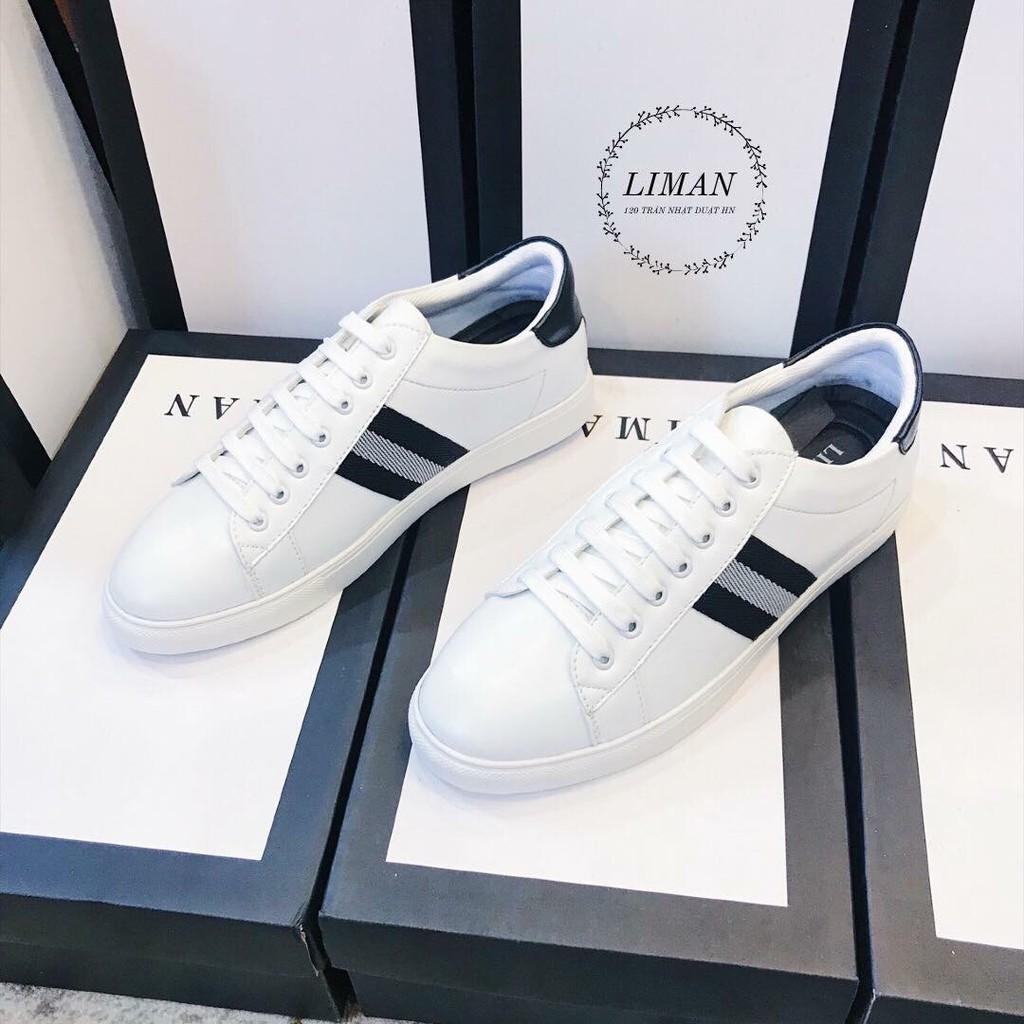 Giày nam, giày thể thao trắng kẻ sọc đen- sneaker cao cấp- khuyến mãi 50%