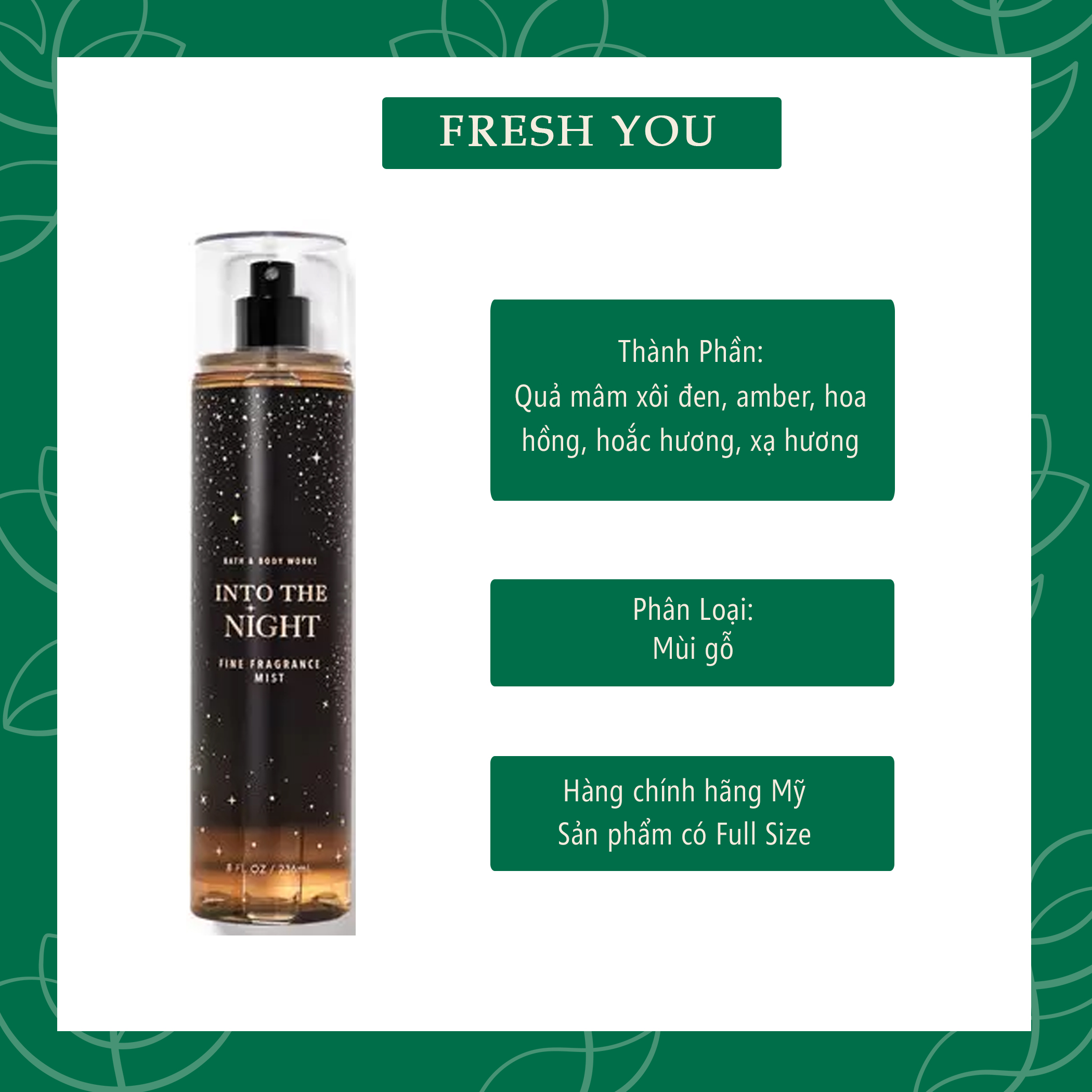 Into The Night - 10ml & 30ml Xịt Thơm Toàn Thân Body Mist Bath & Body Works - Gỗ