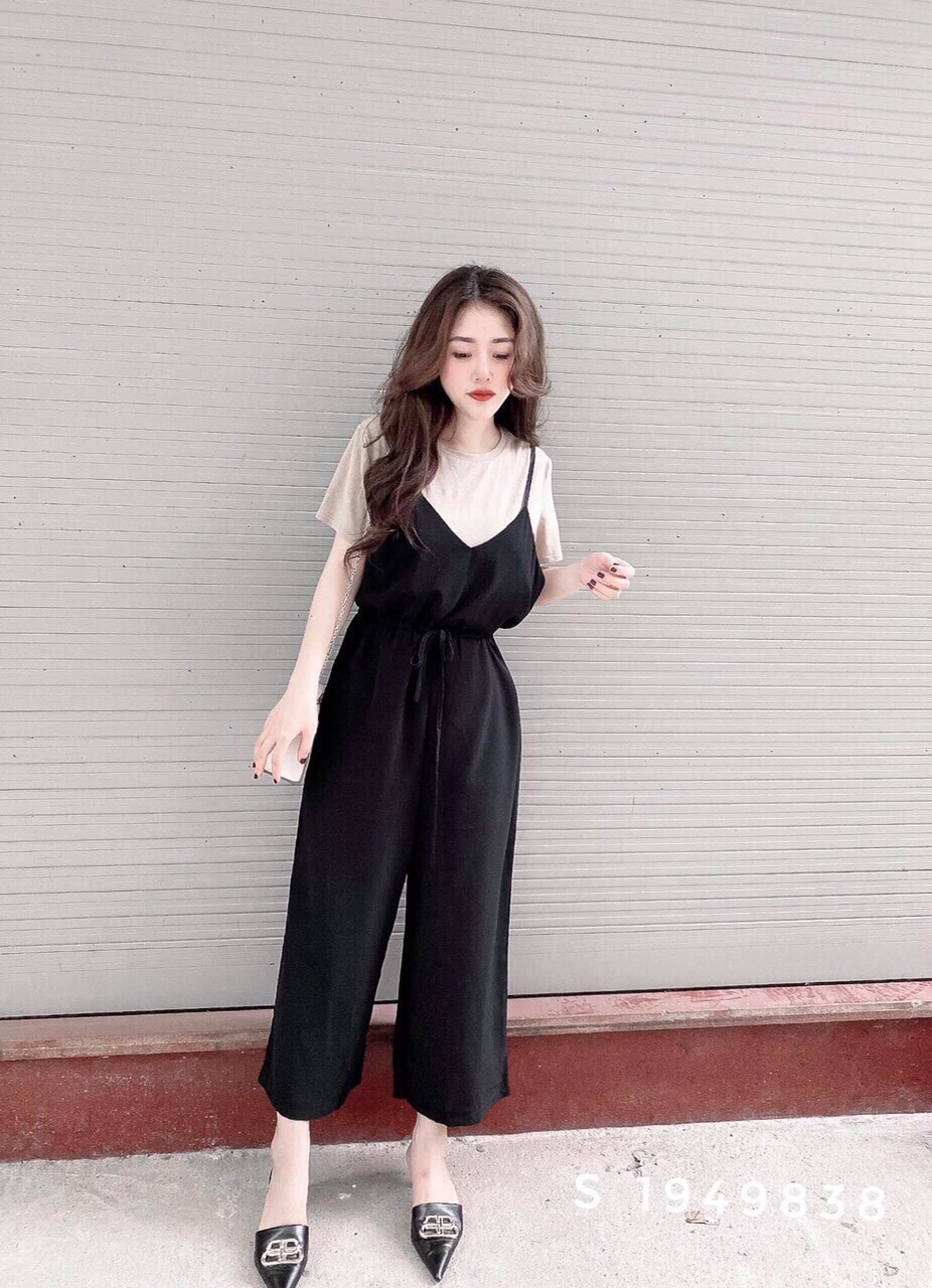 [HCM]Set yếm quần dài ống rộng kèm áo thun tay lỡ