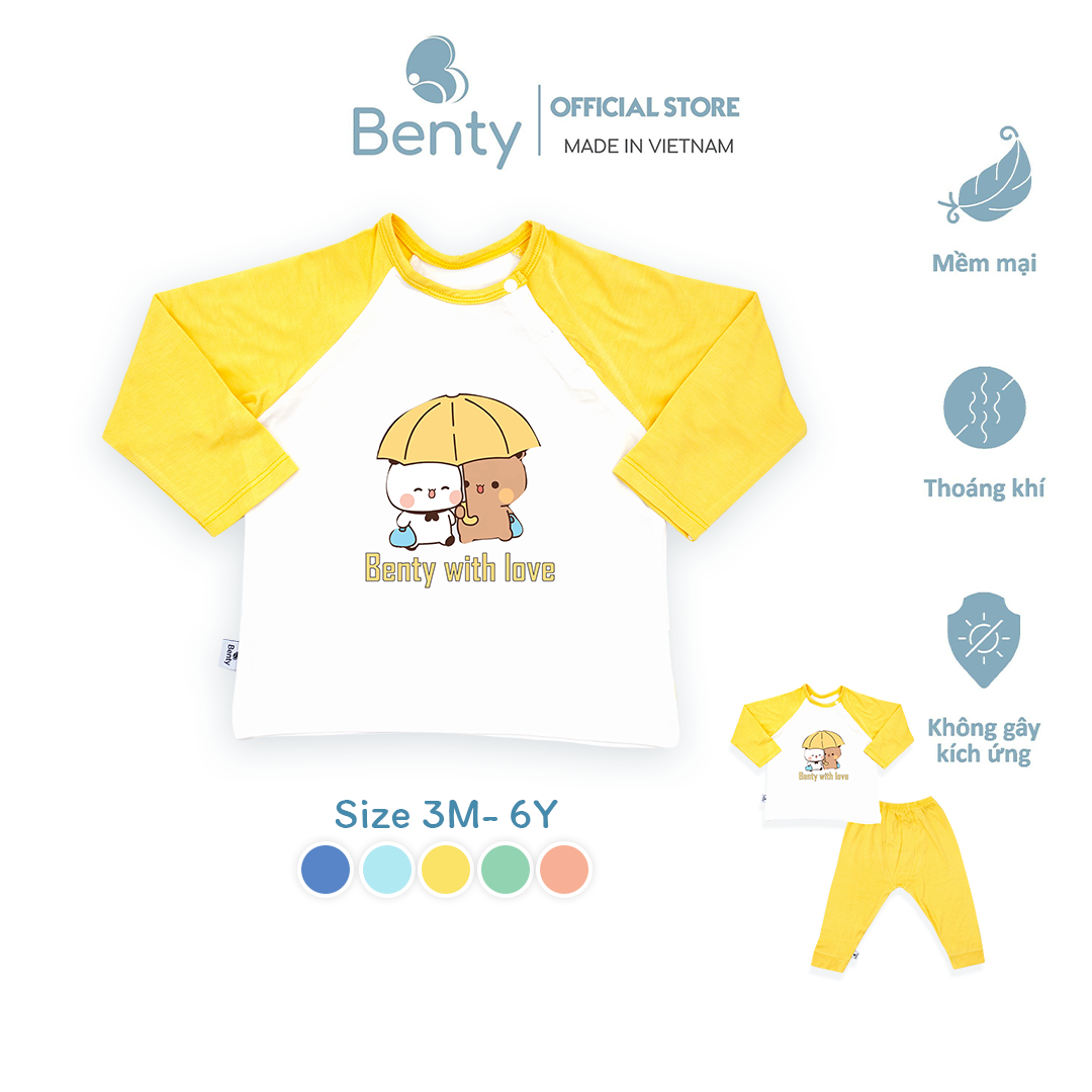 Dài tay cài chéo in gấu BT022 BENTY cotton mềm mịn mát bé trai bé gái