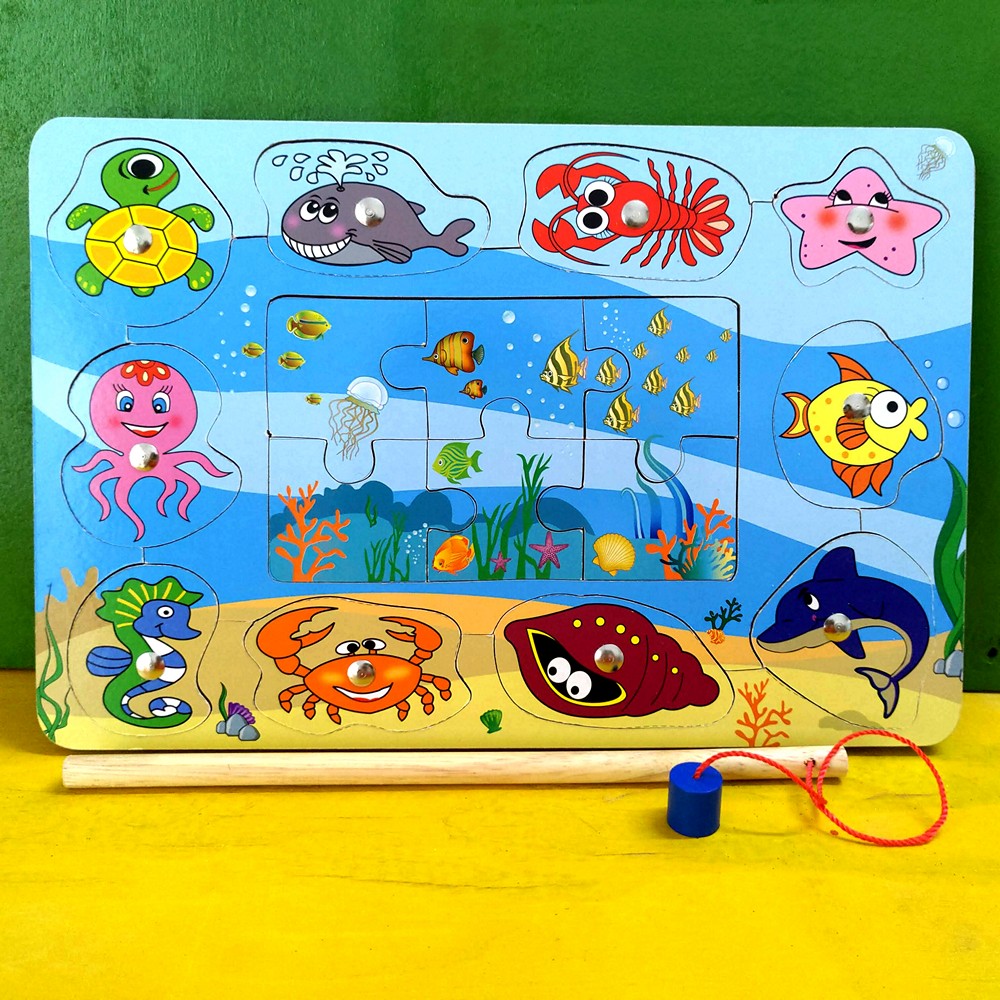 Đồ chơi, đồ chơi câu cá nam châm, kết hợp ghép hình puzzle 16 mảnh, đồ chơi Winwintoys