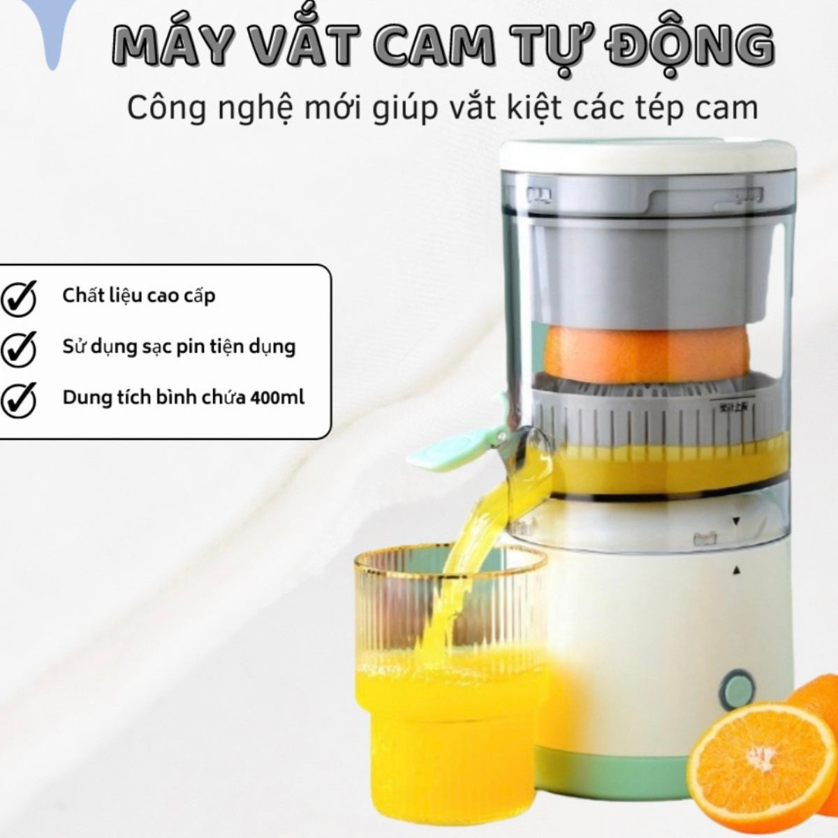 Máy vắt cam tự động đa năng không dây, máy ép cam tự động dùng sạc usb, máy ép trái cây đa năng dung tích 400ml