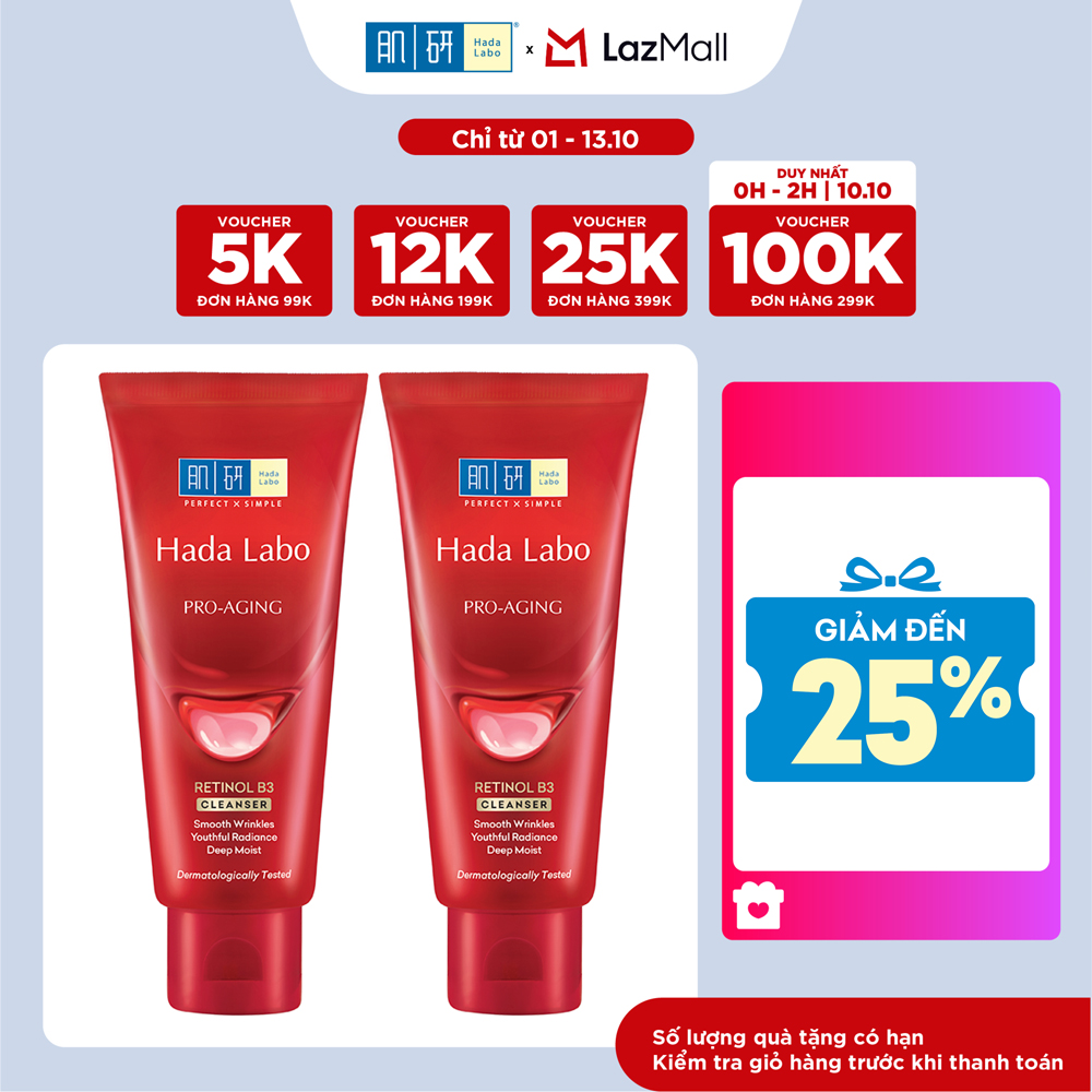 [GIẢM ĐẾN 30%] [VB] Bộ 2 Sữa rửa mặt cải thiện dấu hiệu lão hóa dạng kem Hada Labo Pro-Aging Retinol B3 Cleanser 80g
