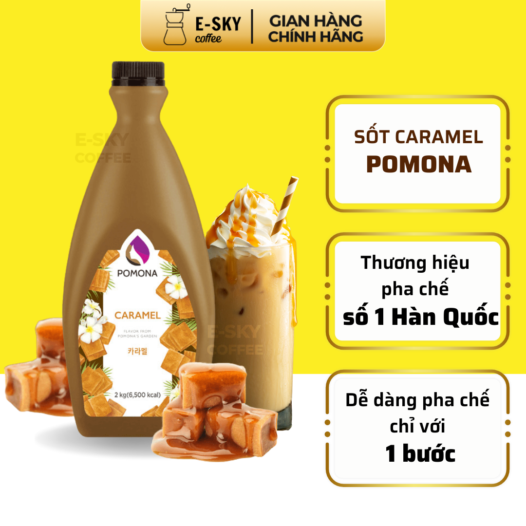 Sốt Caramel Pomona Caramel Sauce Nguyên Liệu Pha Chế Cà Phê Trà Sữa Hàn Quốc Chai 2kg