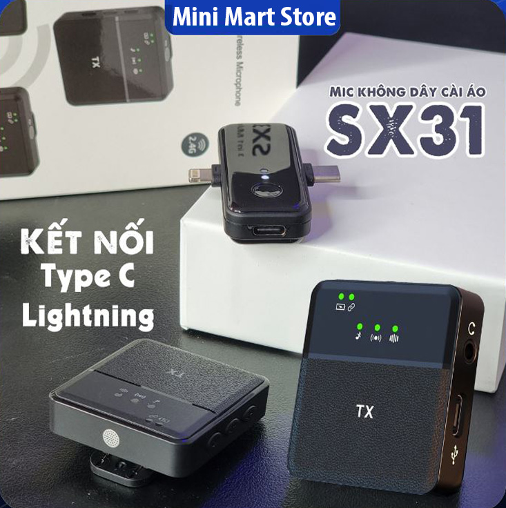 Micro thu âm không dây smi-11 sx31, micro cài áo không dây 3in1 micro sử dụng cho mọi thiết bị iphone, type-c, máy ảnh, máy tính, khả năng lọc tạp âm, khử tiếng ồn, thu âm tốt, độ nhạy cao ,thu âm lên tới 20m