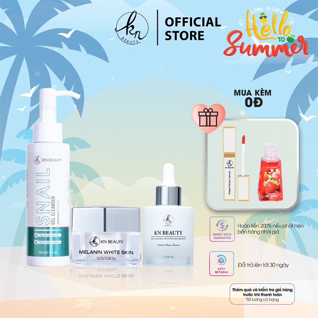 Bộ 3 sản phẩm trắng da ngừa nám kn beauty : kem dưỡng + serum 30ml+ sữa rửa mặt 120ml