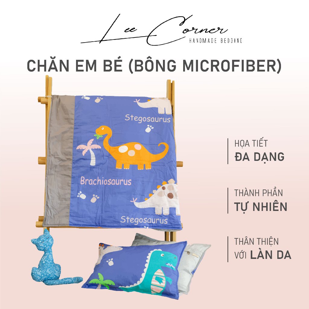 Chăn em bé, chăn cho bé đi học lee corner cao cấp, vải thô lụa hàn 100% cotton, chăn trẻ em