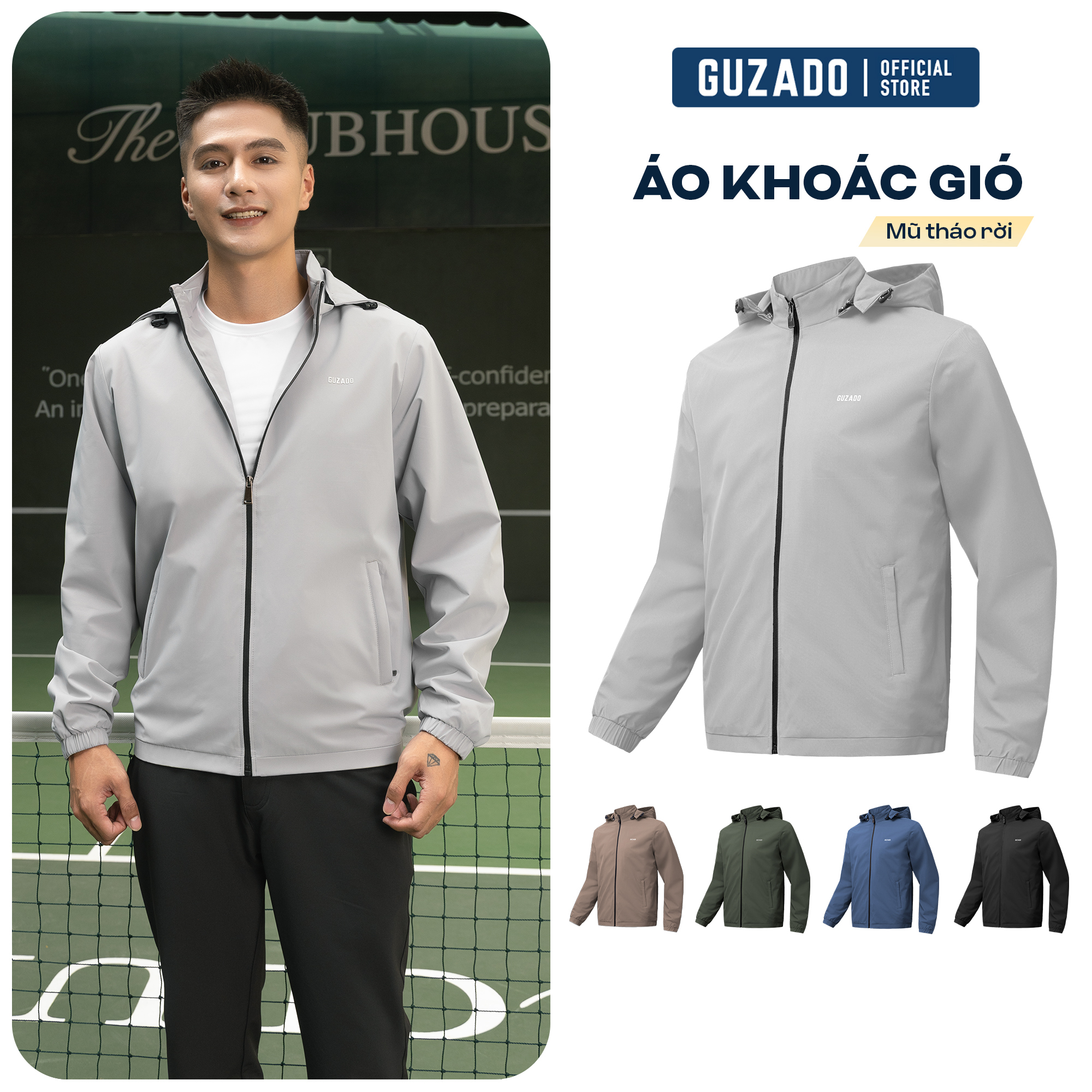  Áo khoác gió nam 2 lớp chống nước GUZADO mũ tháo rời chất gió cao cấp chống gió ngăn tia UV tuyệt đối GAG15 