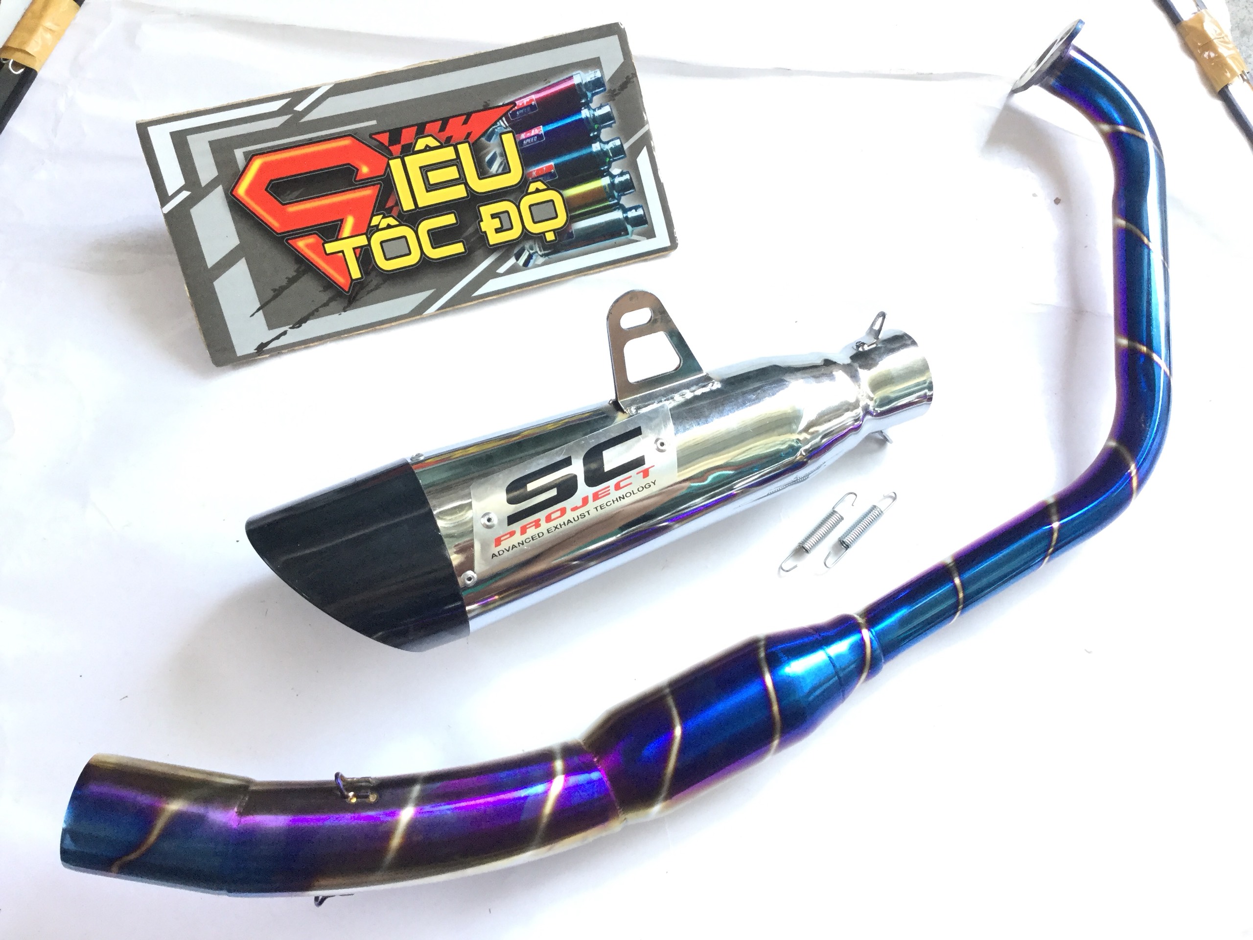 Combo pô sc xéo đuôi đen bao gồm cả cổ pô bầu hơi titan độ cho xe r15,......