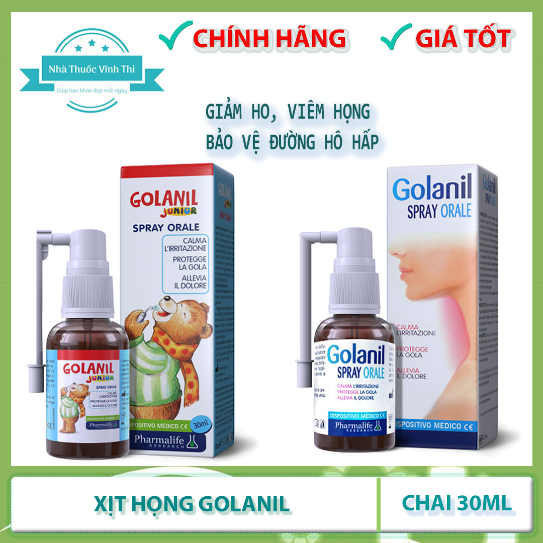 Xịt họng golanil junior, golanil spray orale giúp giảm nhanh ho, đau họng, bảo vệ đường hô hấp chai 30ml