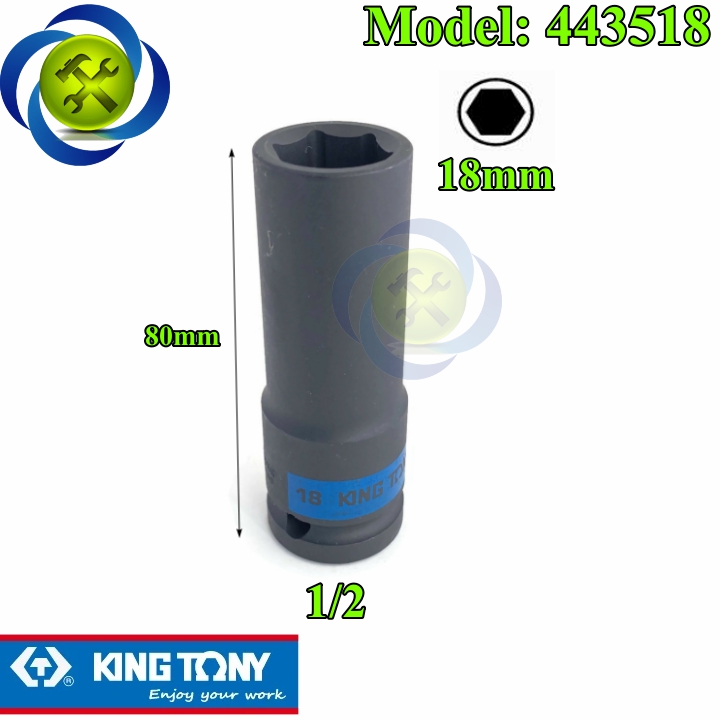 Tuýp đen dài 18mm kingtony 443518 loại 1/2 6 cạnh dài 80mm