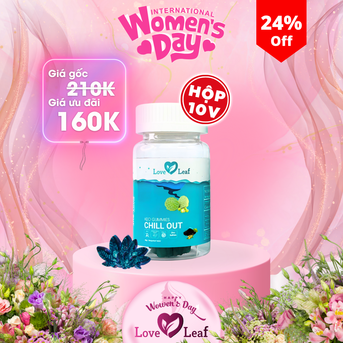 [HỘP 10 VIÊN] Kẹo Ngủ Ngon Chill Out Love Leaf Hỗ Trợ Ngủ Ngon, Sâu Giấc, Hộp 40gr