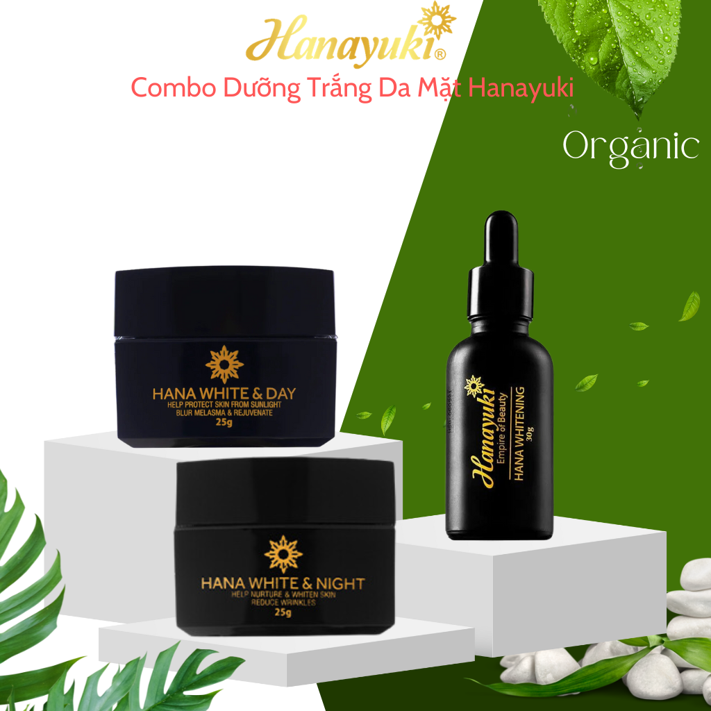 Combo kem hana white & day - hana white & night - serum hana whitening hanayuki chính hãng dưỡng trắng hồng - căng bóng