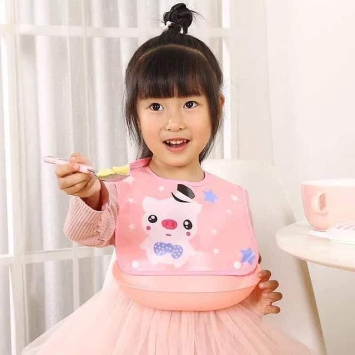 Yếm máng ăn dặm hình thú cao cấp cho bé