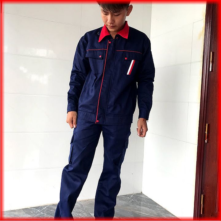 Quần áo bảo hộ lao động, đồ lao động SHUNI -002B kaki loại dày cài cúc có nẹp giấu cúc