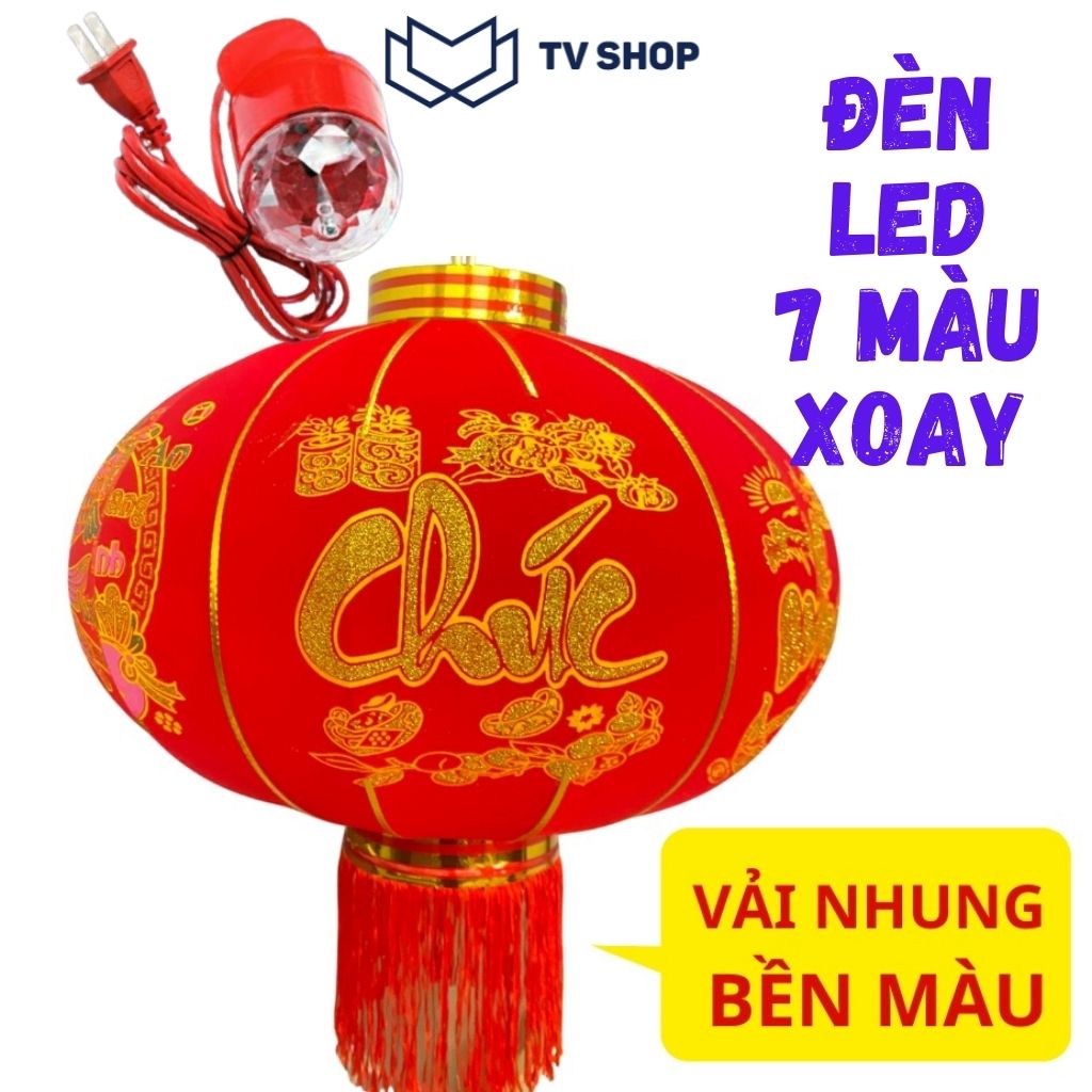 Đèn lồng tết có đèn led xoay 360 độ, 7 màu đỏ chữ phúc đèn lồng trang trí tết