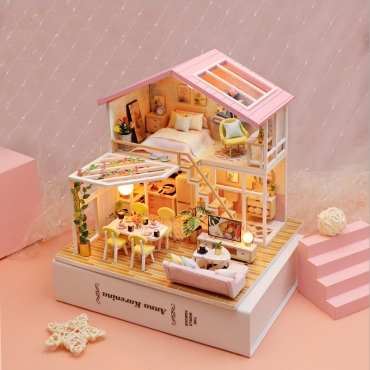 Mô hình nhà gỗ tí hon diy: căn hộ hồng xinh xắn sweet time - m2001 không mica