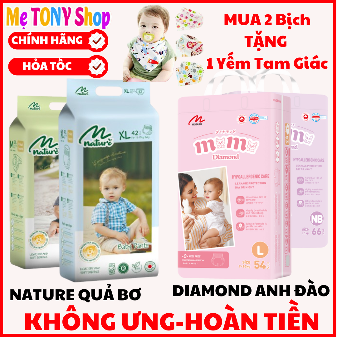 Mua 2-Tặng Yếm Bỉm Tã Hữu Cơ;Bỉm Tã Dán Quần Momo DIAMOND Momo NATURE Cao Cấp Đủ Size Tinh Chất Hoa Anh Đào Hạt Quả Bơ